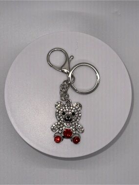 Crystal Teddy Bear Keychain with Red Accents
